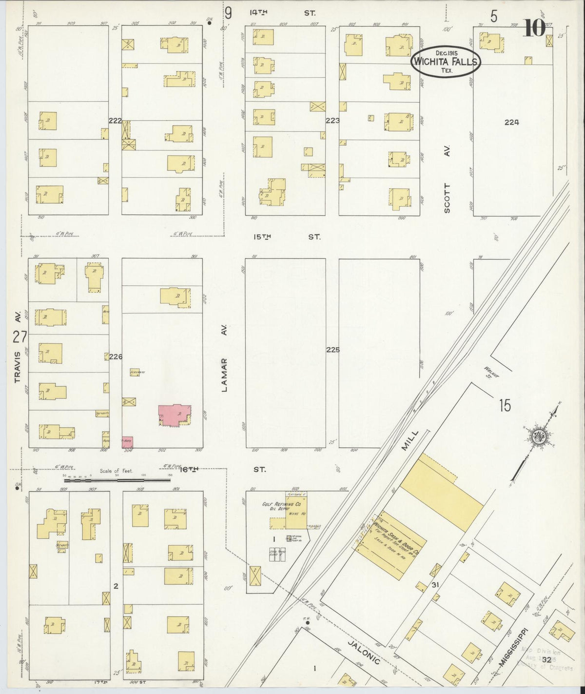 Sanborn Fire Insurance Map from Wichita Falls, Wichita County, Texas (1915), Sheet #0010 - Historic Sanborn Fire Insurance Map Print, vintage old map wall art, antique decor, genealogy gift, Texas Texas map