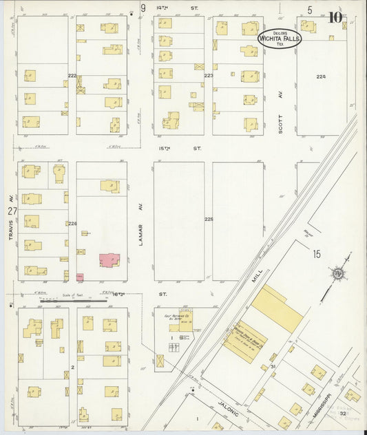 Sanborn Fire Insurance Map from Wichita Falls, Wichita County, Texas (1915), Sheet #0010 - Historic Sanborn Fire Insurance Map Print, vintage old map wall art, antique decor, genealogy gift, Texas Texas map