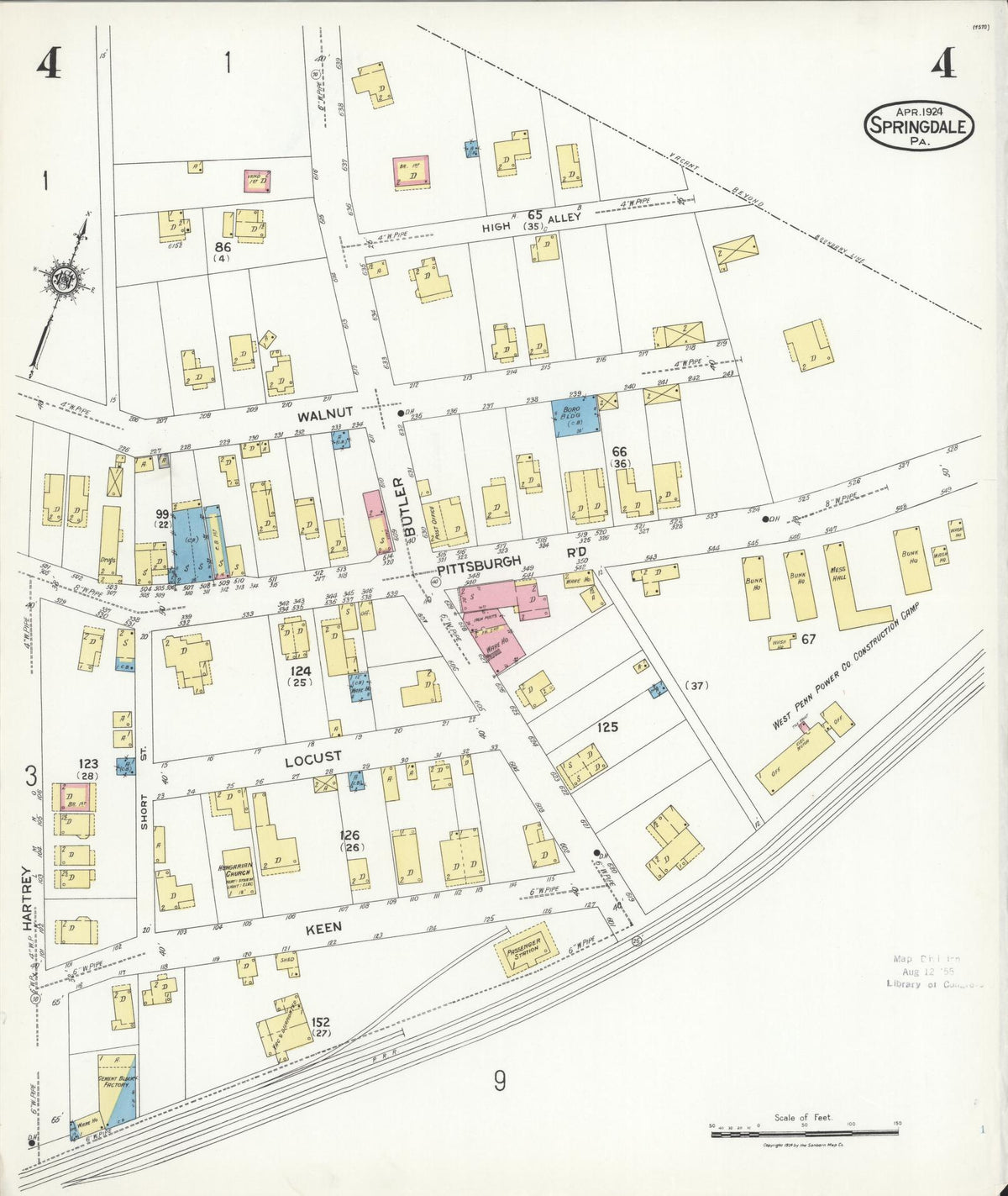 Sanborn Fire Insurance Map from Springdale, Allegheny County, Pennsylvania (1924), Sheet #0004 - Historic Sanborn Fire Insurance Map Print, vintage old map wall art, antique decor, genealogy gift, Pennsylvania Pennsylvania map