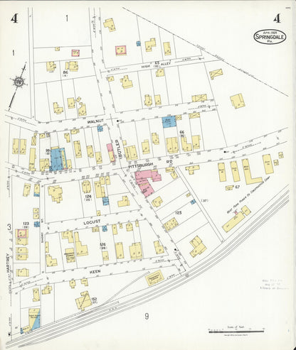 Sanborn Fire Insurance Map from Springdale, Allegheny County, Pennsylvania (1924), Sheet #0004 - Historic Sanborn Fire Insurance Map Print, vintage old map wall art, antique decor, genealogy gift, Pennsylvania Pennsylvania map