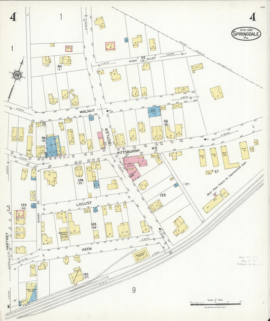 Sanborn Fire Insurance Map from Springdale, Allegheny County, Pennsylvania (1924), Sheet #0004 - Historic Sanborn Fire Insurance Map Print, vintage old map wall art, antique decor, genealogy gift, Pennsylvania Pennsylvania map