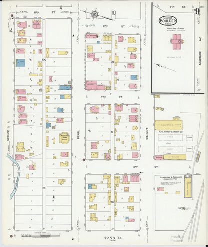 Sanborn Fire Insurance Map from Boulder, Boulder County, Colorado (1918), Sheet #0009 - Complete Map Set gallery image, historic Sanborn map, vintage wall art, Colorado Colorado