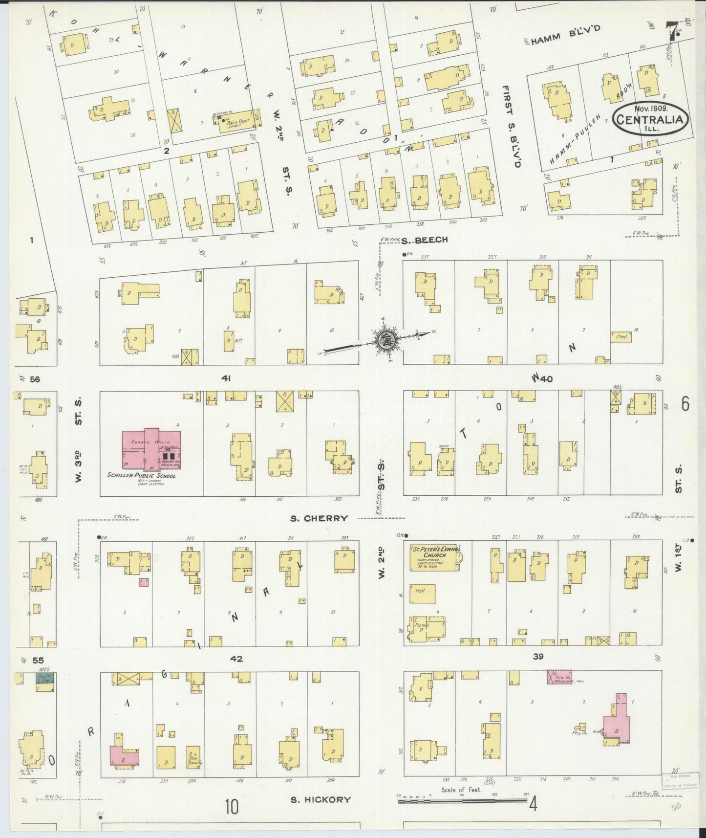 Sanborn Fire Insurance Map from Centralia, Marion, Clinton, Jefferson, and Washington Counties, Illinois (1909), Sheet #0007 - Historic Sanborn Fire Insurance Map Print, vintage old map wall art, antique decor, genealogy gift, Illinois Illinois map