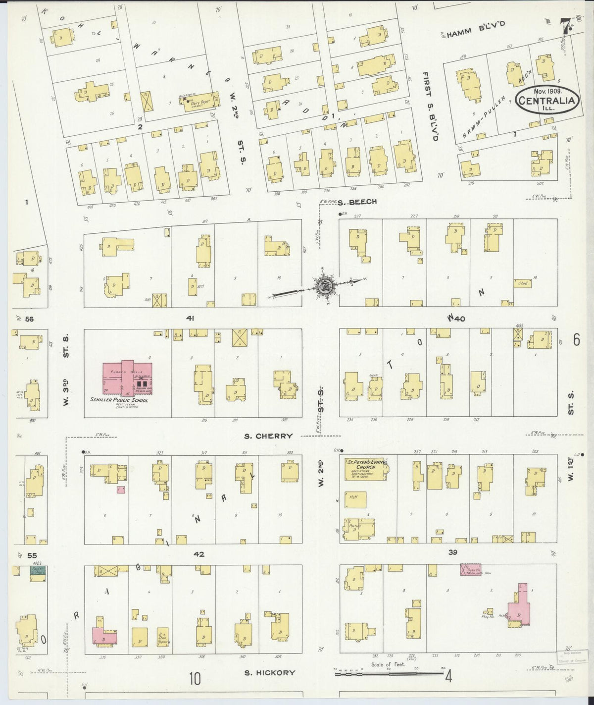 Sanborn Fire Insurance Map from Centralia, Marion, Clinton, Jefferson, and Washington Counties, Illinois (1909), Sheet #0007 - Historic Sanborn Fire Insurance Map Print, vintage old map wall art, antique decor, genealogy gift, Illinois Illinois map
