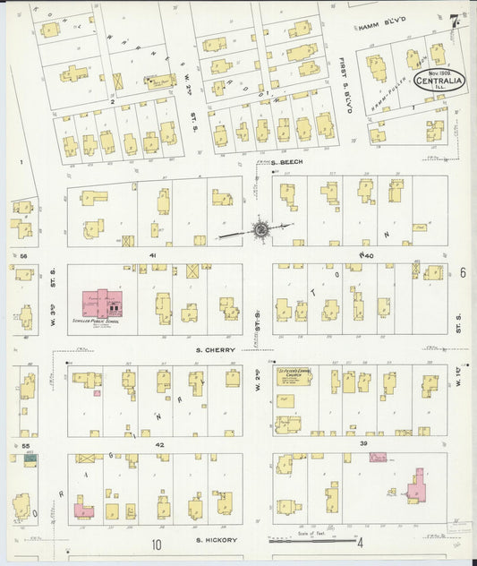 Sanborn Fire Insurance Map from Centralia, Marion, Clinton, Jefferson, and Washington Counties, Illinois (1909), Sheet #0007 - Historic Sanborn Fire Insurance Map Print, vintage old map wall art, antique decor, genealogy gift, Illinois Illinois map