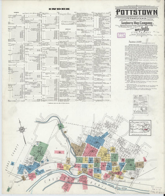 Sanborn Fire Insurance Map from Pottstown, Montgomery County, Pennsylvania (1916), Sheet #0001 - Complete Map Set gallery image, historic Sanborn map, vintage wall art, Pennsylvania Pennsylvania
