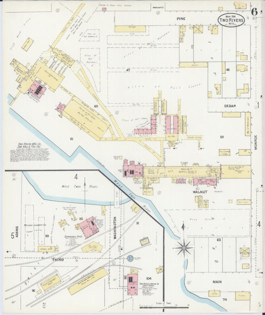 Sanborn Fire Insurance Map from Two Rivers, Manitowoc County, Wisconsin (1904), Sheet #0006 - Historic Sanborn Fire Insurance Map Print, vintage old map wall art, antique decor, genealogy gift, Wisconsin Wisconsin map