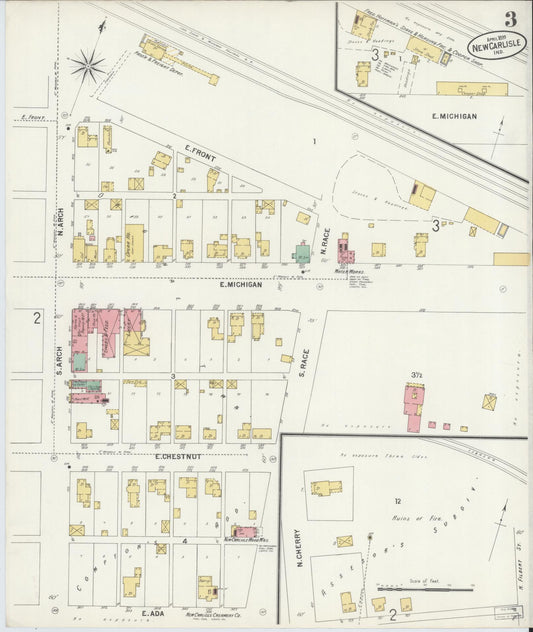 Sanborn Fire Insurance Map from New Carlisle, Saint Joseph County, Indiana (1899), Sheet #0003 - Historic Sanborn Fire Insurance Map Print, vintage old map wall art, antique decor, genealogy gift, Indiana Indiana map