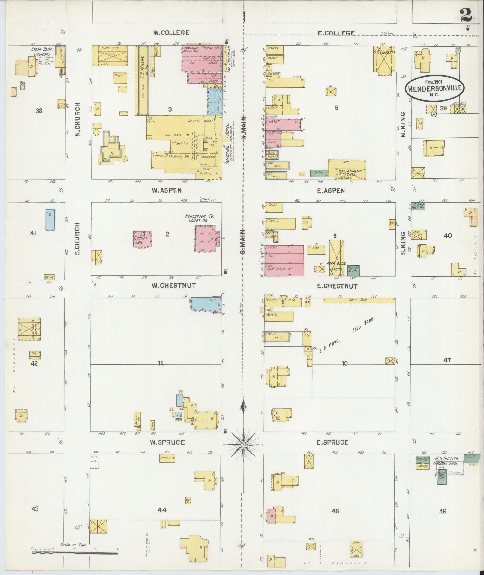 Sanborn Fire Insurance Map from Hendersonville, Henderson County, North Carolina (1901), Sheet #0002 - Historic Sanborn Fire Insurance Map Print, vintage old map wall art, antique decor, genealogy gift, North Carolina North Carolina map