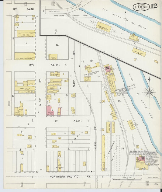 Sanborn Fire Insurance Map from Fargo, Cass County, North Dakota (1892), Sheet #0012 - Historic Sanborn Fire Insurance Map Print, vintage old map wall art, antique decor, genealogy gift, North Dakota North Dakota map