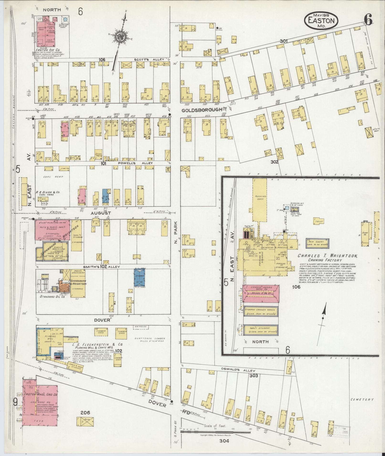 Talbot, Maryland - 1919 - Sanborn Fire Insurance Map, Sheet #0006 - Historic Sanborn Fire Insurance Map Print, Talbot Maryland 1919 0006 vintage old map wall art