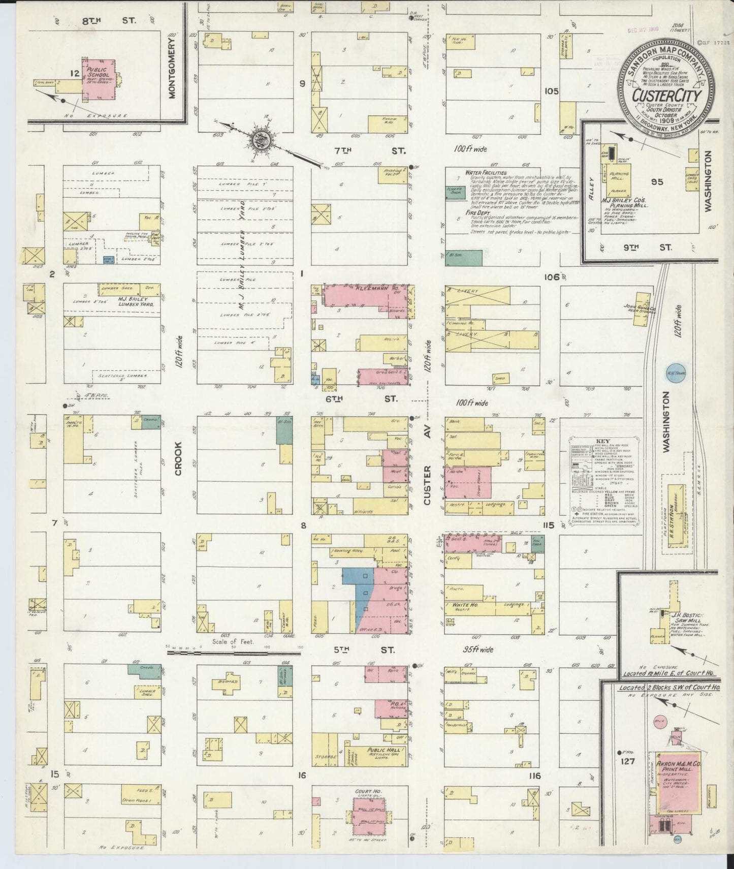 Sanborn Fire Insurance Map from Custer, Custer County, South Dakota (1909), Sheet #0001 - Historic Sanborn Fire Insurance Map Print, vintage old map wall art, antique decor, genealogy gift, South Dakota South Dakota map