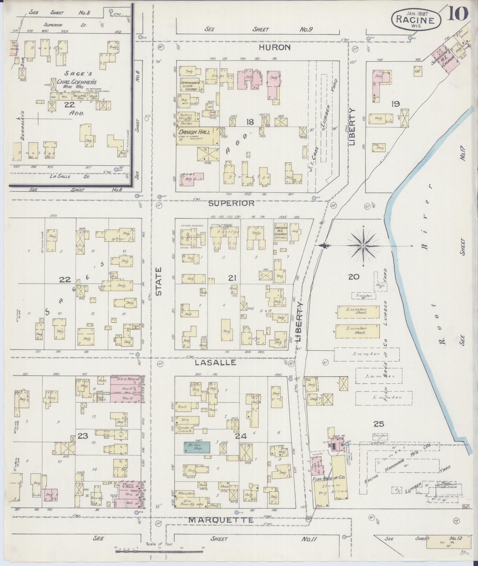 Sanborn Fire Insurance Map from Racine, Racine County, Wisconsin (1887), Sheet #0010 - Historic Sanborn Fire Insurance Map Print, vintage old map wall art, antique decor, genealogy gift, Wisconsin Wisconsin map