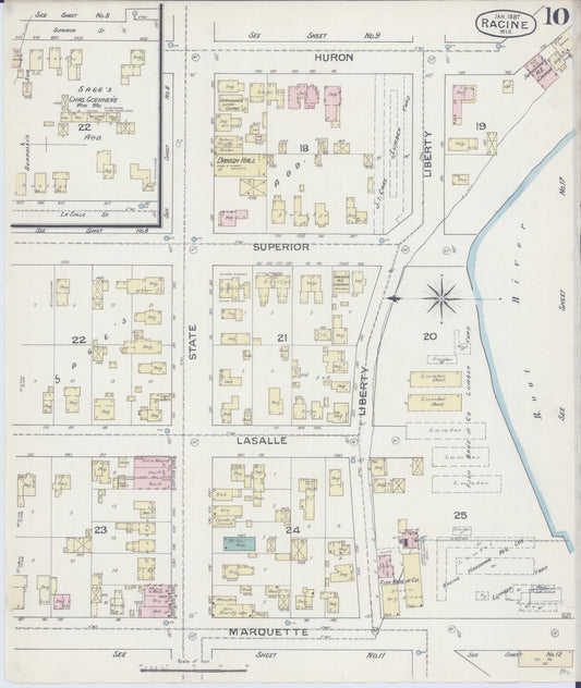 Sanborn Fire Insurance Map from Racine, Racine County, Wisconsin (1887), Sheet #0010 - Historic Sanborn Fire Insurance Map Print, vintage old map wall art, antique decor, genealogy gift, Wisconsin Wisconsin map