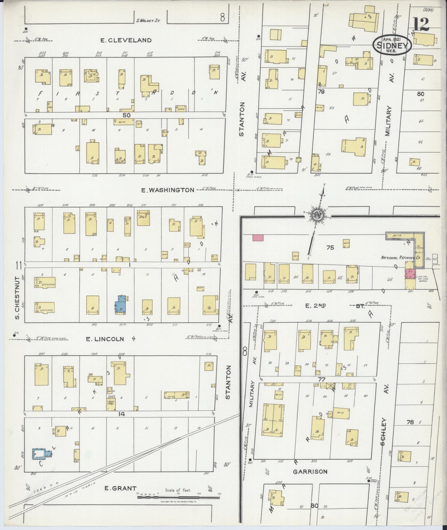 Sanborn Fire Insurance Map from Sidney, Cheyenne County, Nebraska (1921), Sheet #0012 - Complete Map Set gallery image, historic Sanborn map, vintage wall art, Nebraska Nebraska