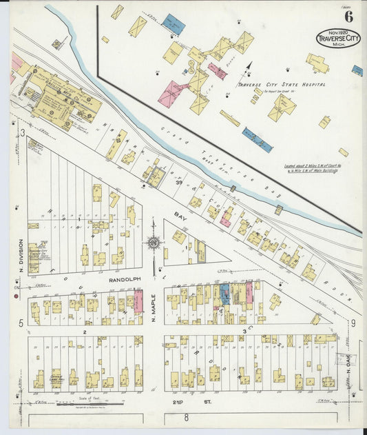 Sanborn Fire Insurance Map from Traverse City, Grand Traverse County, Michigan (1920), Sheet #0006 - Historic Sanborn Fire Insurance Map Print, vintage old map wall art, antique decor, genealogy gift, Michigan Michigan map