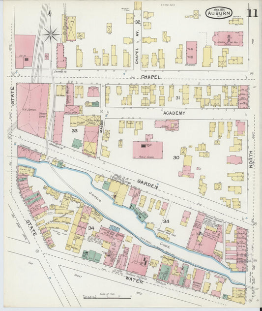 Sanborn Fire Insurance Map from Auburn, Cayuga County, New York (1892), Sheet #0011 - Historic Sanborn Fire Insurance Map Print, vintage old map wall art, antique decor, genealogy gift, New York New York map