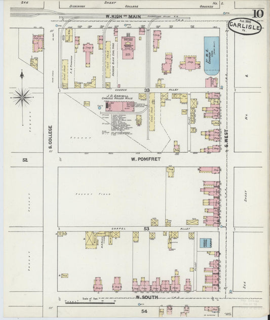 Sanborn Fire Insurance Map from Carlisle, Cumberland County, Pennsylvania (1890), Sheet #0010 - Historic Sanborn Fire Insurance Map Print, vintage old map wall art, antique decor, genealogy gift, Pennsylvania Pennsylvania map