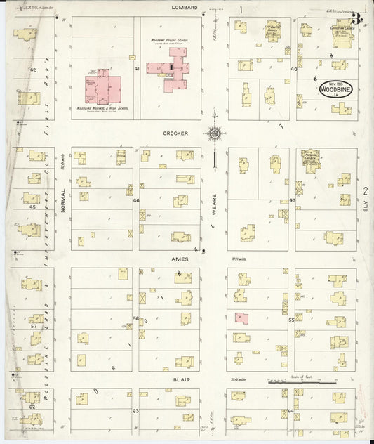 Sanborn Fire Insurance Map from Woodbine, Harrison County, Iowa (1913), Sheet #0003 - Historic Sanborn Fire Insurance Map Print, vintage old map wall art