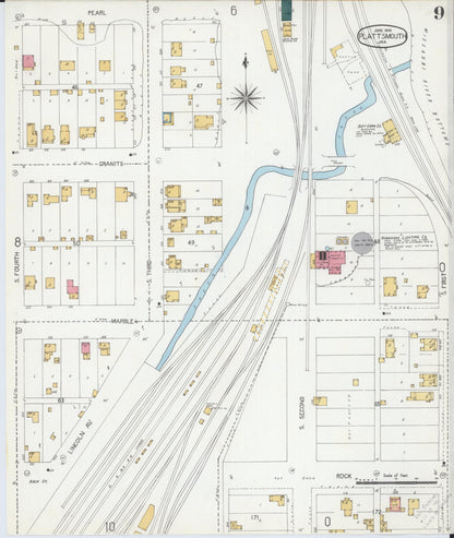 Sanborn Fire Insurance Map from Plattsmouth, Cass County, Nebraska (1906), Sheet #0009 - Complete Map Set gallery image, historic Sanborn map, vintage wall art, Nebraska Nebraska