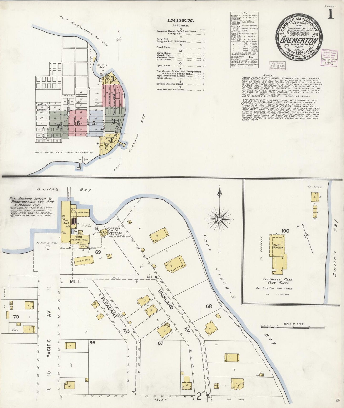 Sanborn Fire Insurance Map from Bremerton, Kitsap County, Washington (1904), Sheet #0001 - Complete Map Set gallery image, historic Sanborn map, vintage wall art, Washington Washington