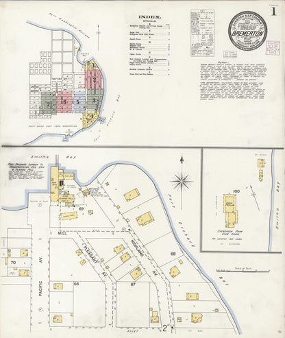Sanborn Fire Insurance Map from Bremerton, Kitsap County, Washington (1904), Sheet #0001 - Complete Map Set gallery image, historic Sanborn map, vintage wall art, Washington Washington