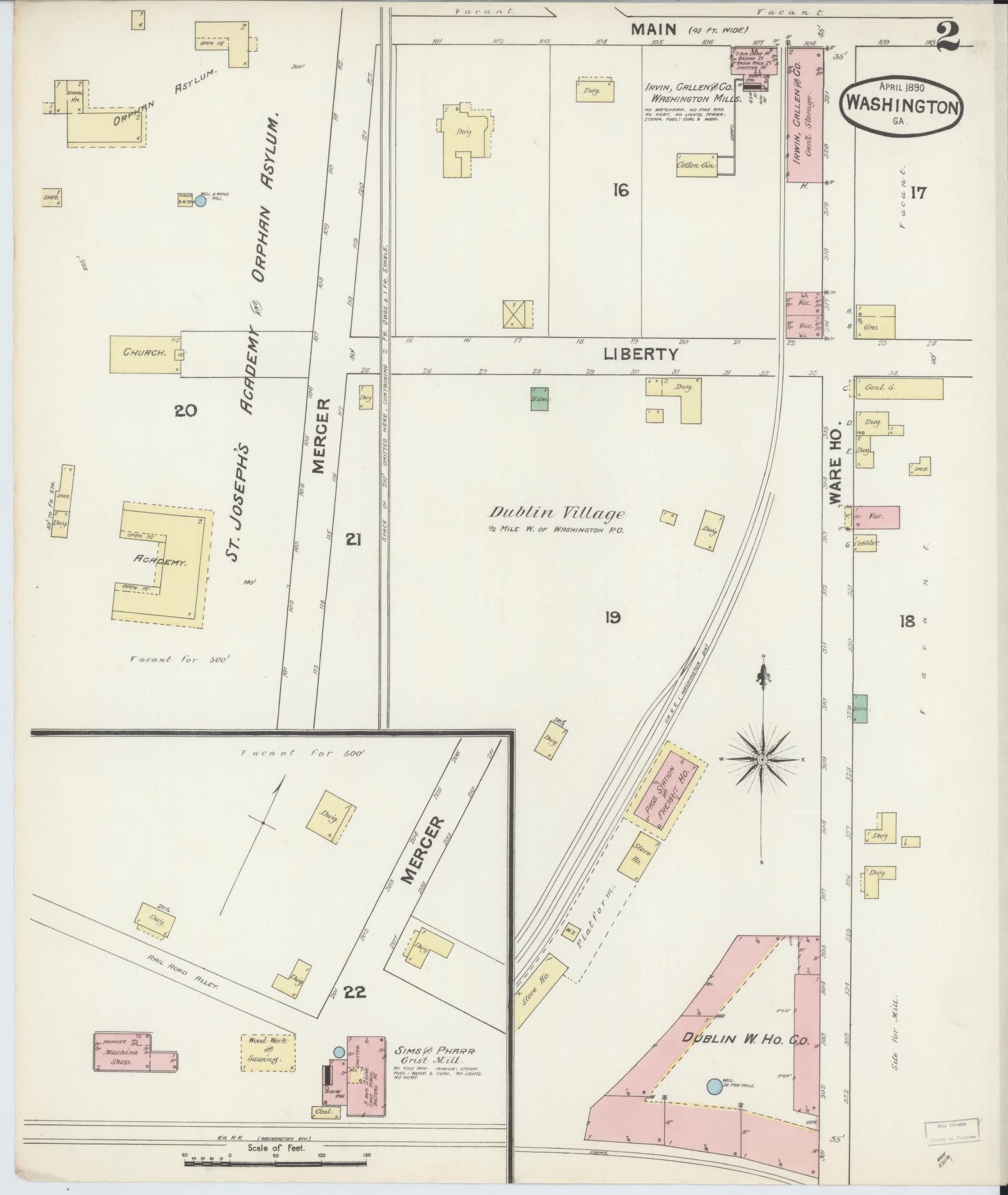 Sanborn Fire Insurance Map from Washington, Wilkes County, Georgia (1890), Sheet #0002 - Historic Sanborn Fire Insurance Map Print, vintage old map wall art, antique decor, genealogy gift, Washington Washington map