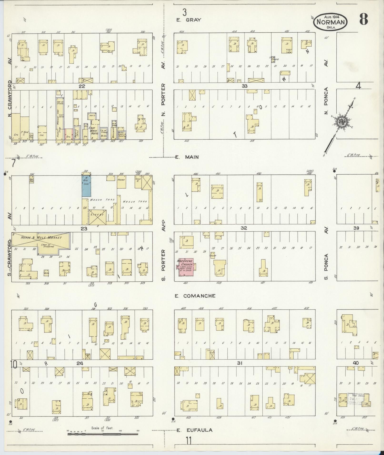 Sanborn Fire Insurance Map from Norman, Cleveland County, Oklahoma (1914), Sheet #0008 - Historic Sanborn Fire Insurance Map Print, vintage old map wall art, antique decor, genealogy gift, Oklahoma Oklahoma map