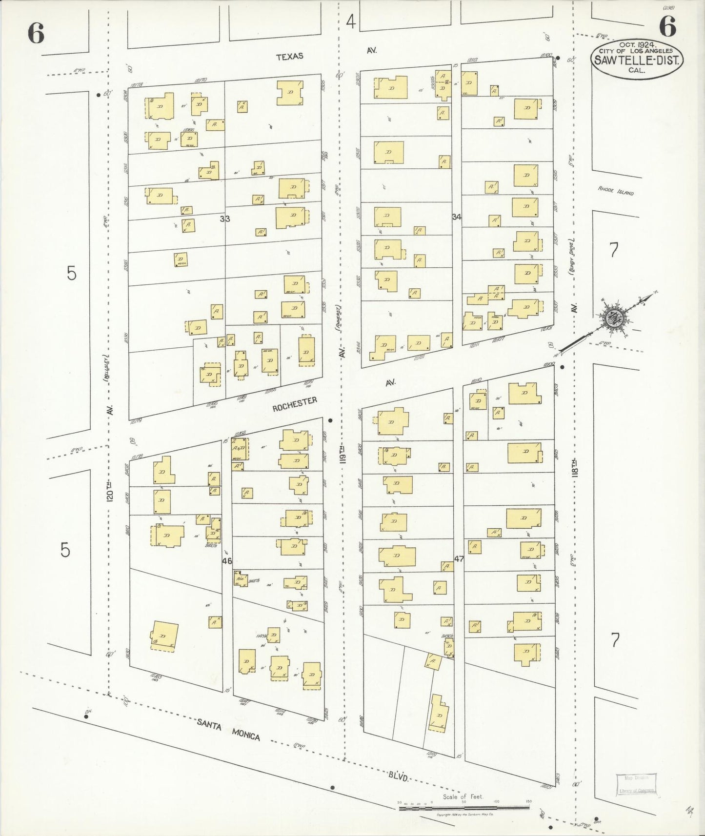 Sanborn Fire Insurance Map from Sawtelle, Los Angeles County, California (1924), Sheet #0006 - Complete Map Set gallery image, historic Sanborn map, vintage wall art, California California