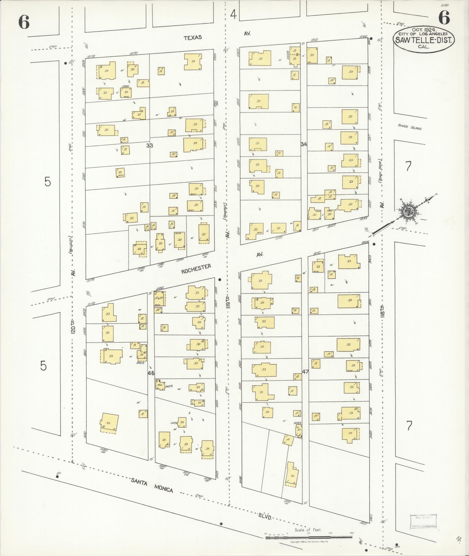Sanborn Fire Insurance Map from Sawtelle, Los Angeles County, California (1924), Sheet #0006 - Complete Map Set gallery image, historic Sanborn map, vintage wall art, California California