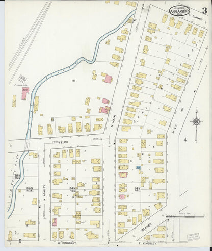 Sanborn Fire Insurance Map from Ann Arbor, Washtenaw County, Michigan (1916), Sheet #0003 - Historic Sanborn Fire Insurance Map Print, vintage old map wall art, antique decor, genealogy gift, Michigan Michigan map