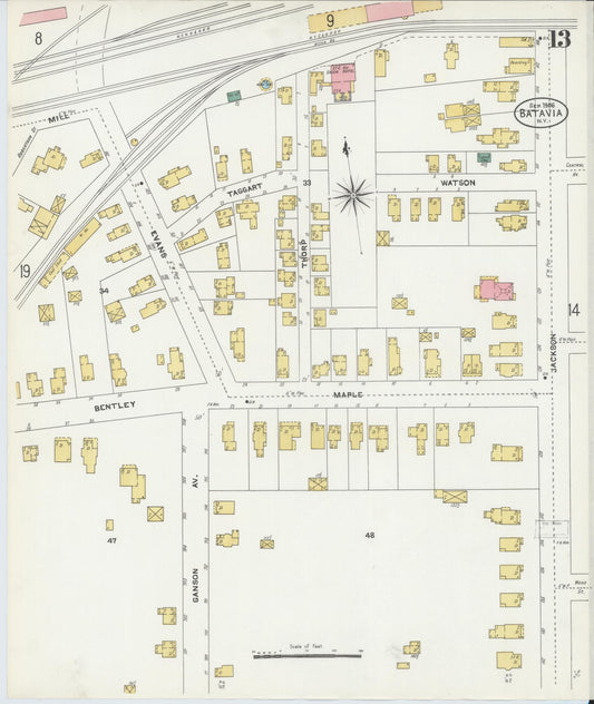 Sanborn Fire Insurance Map from Batavia, Genesee County, New York (1906), Sheet #0013 - Historic Sanborn Fire Insurance Map Print, vintage old map wall art, antique decor, genealogy gift, New York New York map