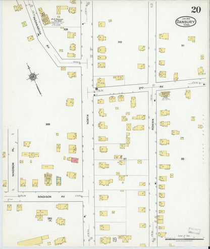 Sanborn Fire Insurance Map from Danbury, Fairfield County, Connecticut (1919), Sheet #0020 - Complete Map Set gallery image, historic Sanborn map, vintage wall art, Connecticut Connecticut