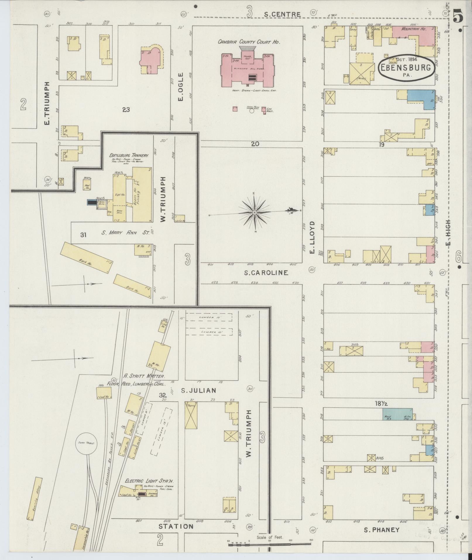 Sanborn Fire Insurance Map from Ebensburg, Cambria County, Pennsylvania (1894), Sheet #0005 - Historic Sanborn Fire Insurance Map Print, vintage old map wall art, antique decor, genealogy gift, Pennsylvania Pennsylvania map