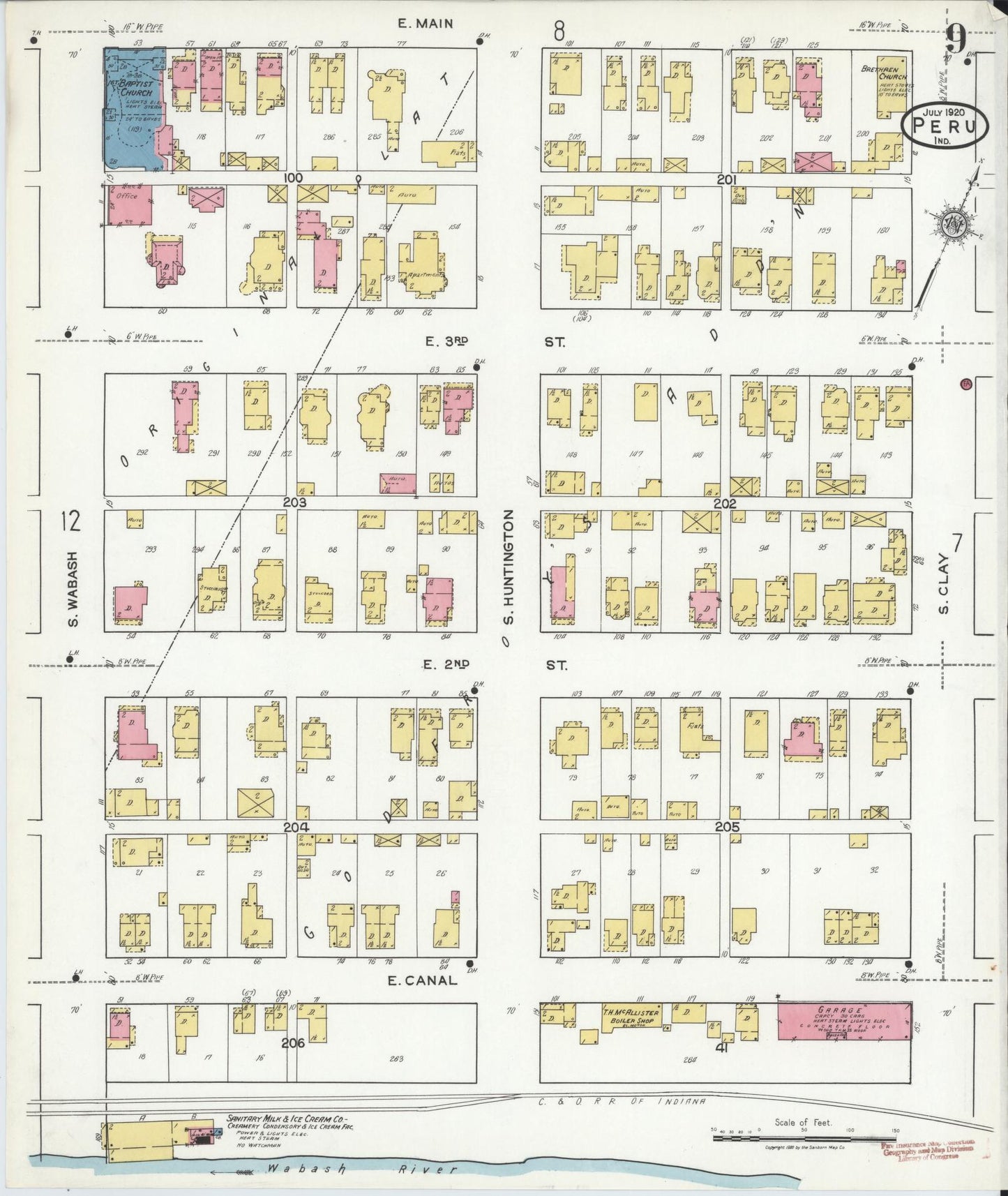 Sanborn Fire Insurance Map from Peru, Miami County, Indiana (1920), Sheet #0009 - Historic Sanborn Fire Insurance Map Print, vintage old map wall art, antique decor, genealogy gift, Indiana Indiana map