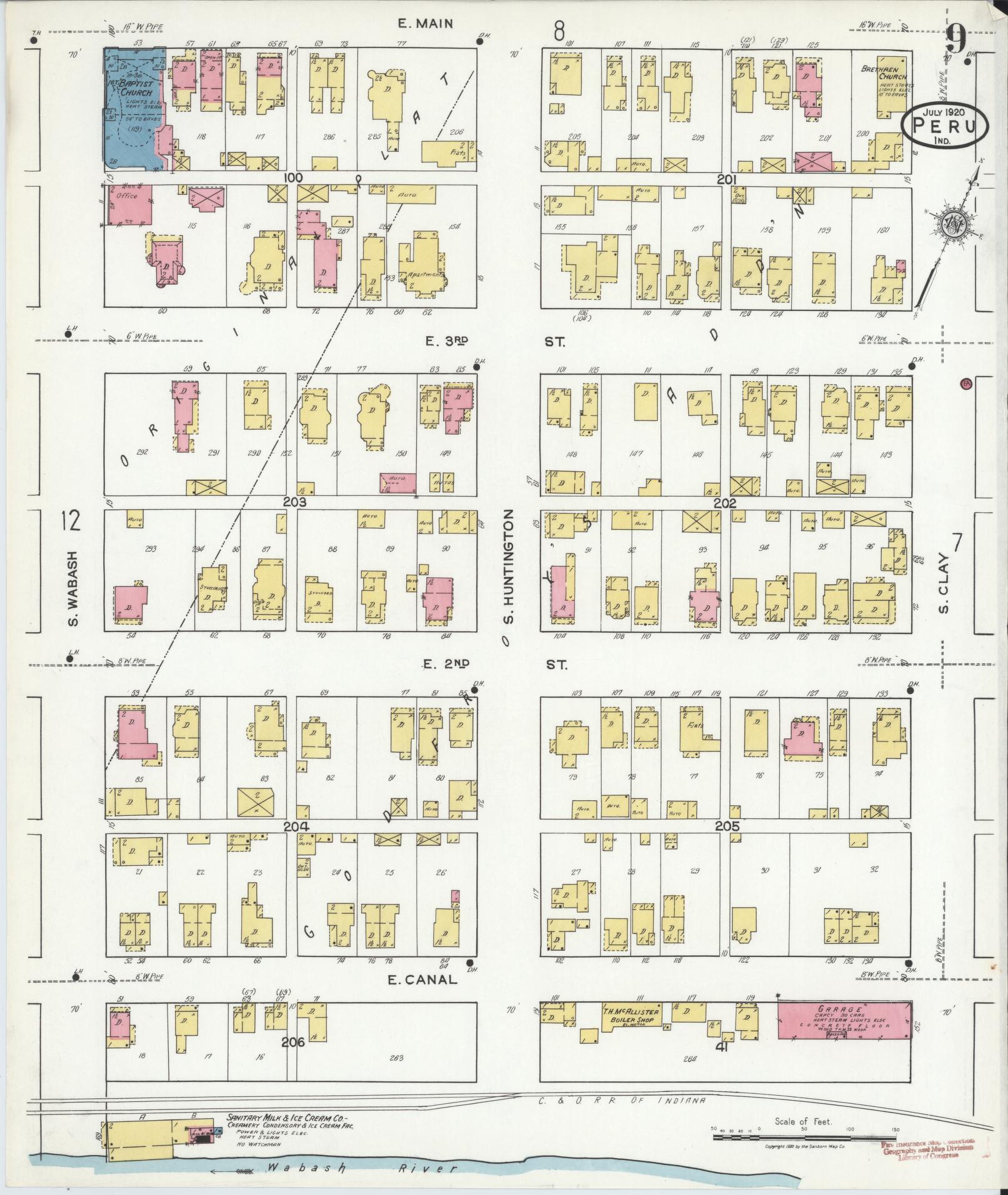 Sanborn Fire Insurance Map from Peru, Miami County, Indiana (1920), Sheet #0009 - Historic Sanborn Fire Insurance Map Print, vintage old map wall art, antique decor, genealogy gift, Indiana Indiana map