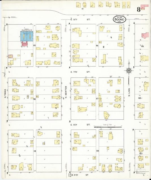Sanborn Fire Insurance Map from Boone, Boone County, Iowa (1916), Sheet #0008 - Historic Sanborn Fire Insurance Map Print, vintage old map wall art