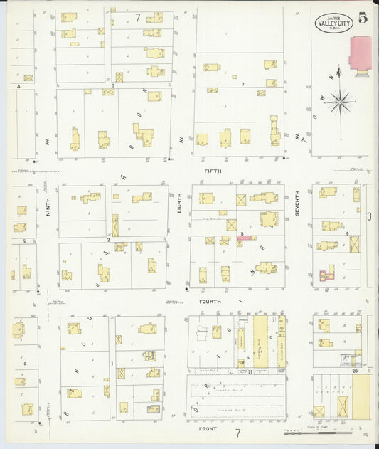 Sanborn Fire Insurance Map from Valley City, Barnes County, North Dakota (1908), Sheet #0005 - Historic Sanborn Fire Insurance Map Print, vintage old map wall art, antique decor, genealogy gift, North Dakota North Dakota map