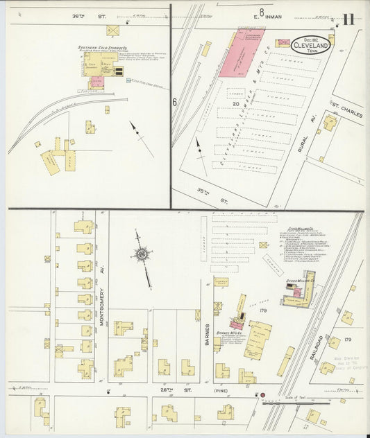 Sanborn Fire Insurance Map from Cleveland, Bradley County, Tennessee (1912), Sheet #0011 - Historic Sanborn Fire Insurance Map Print, vintage old map wall art, antique decor, genealogy gift, Tennessee Tennessee map