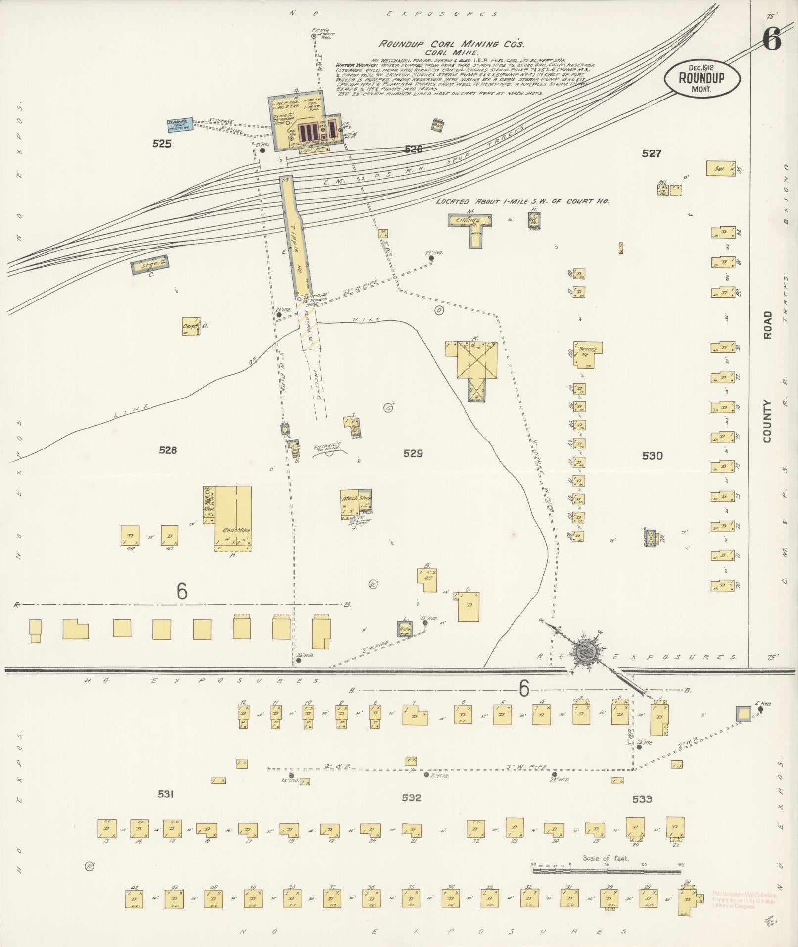 Sanborn Fire Insurance Map from Roundup, Musselshell County, Montana (1912), Sheet #0006 - Historic Sanborn Fire Insurance Map Print, vintage old map wall art, antique decor, genealogy gift, Montana Montana map