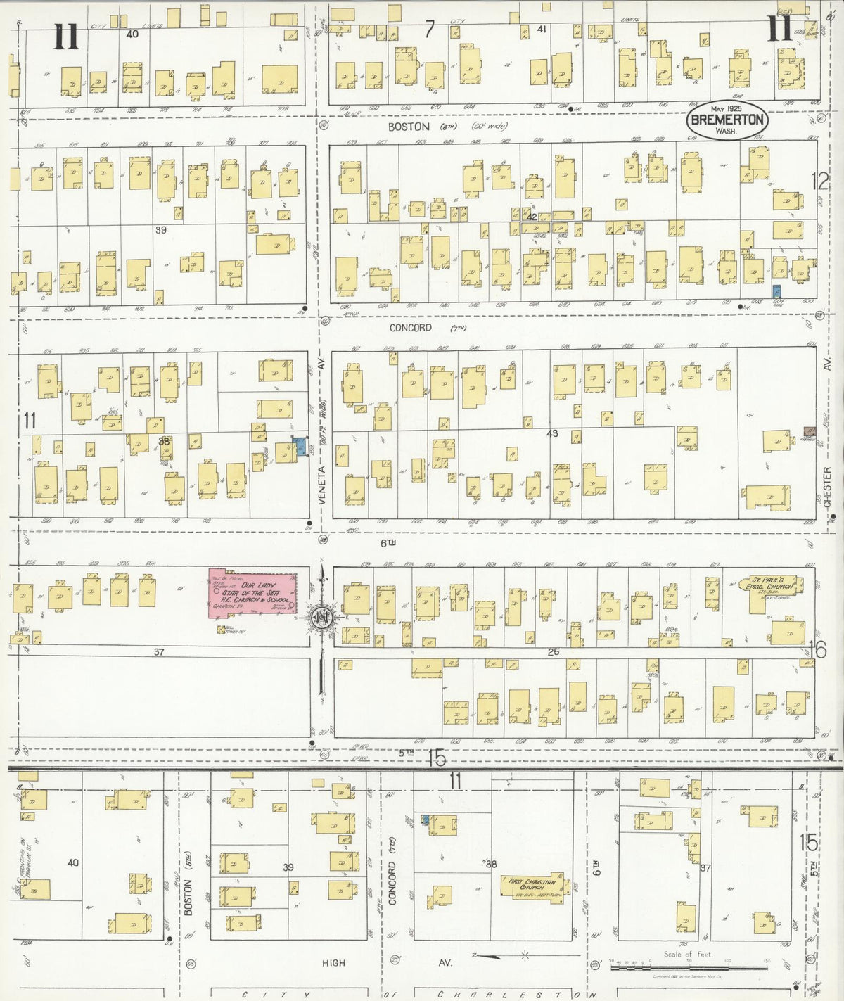 Sanborn Fire Insurance Map from Bremerton, Kitsap County, Washington (1925), Sheet #0011 - Historic Sanborn Fire Insurance Map Print, vintage old map wall art, antique decor, genealogy gift, Washington Washington map