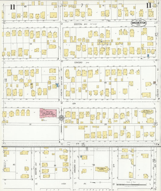 Sanborn Fire Insurance Map from Bremerton, Kitsap County, Washington (1925), Sheet #0011 - Historic Sanborn Fire Insurance Map Print, vintage old map wall art, antique decor, genealogy gift, Washington Washington map