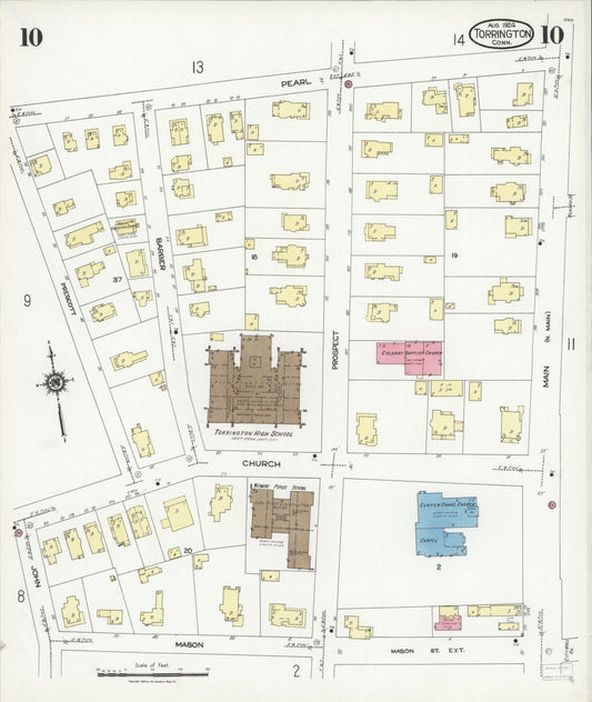 Sanborn Fire Insurance Map from Torrington, Litchfield County, Connecticut (1924), Sheet #0010 - Historic Sanborn Fire Insurance Map Print, vintage old map wall art, antique decor, genealogy gift, Connecticut Connecticut map
