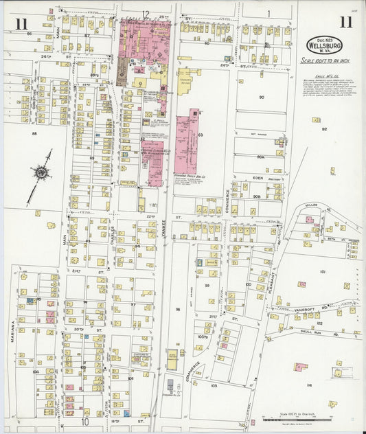 Sanborn Fire Insurance Map from Wellsburg, Brooke County, West Virginia (1923), Sheet #0011 - Historic Sanborn Fire Insurance Map Print, vintage old map wall art, antique decor, genealogy gift, West Virginia West Virginia map