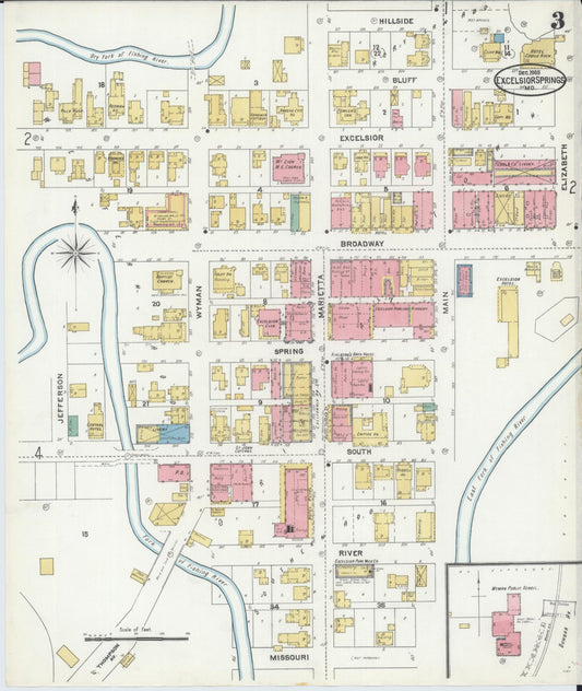 Sanborn Fire Insurance Map from Excelsior Springs, Clay County, Missouri (1905), Sheet #0003 - Historic Sanborn Fire Insurance Map Print, vintage old map wall art, antique decor, genealogy gift, Missouri Missouri map