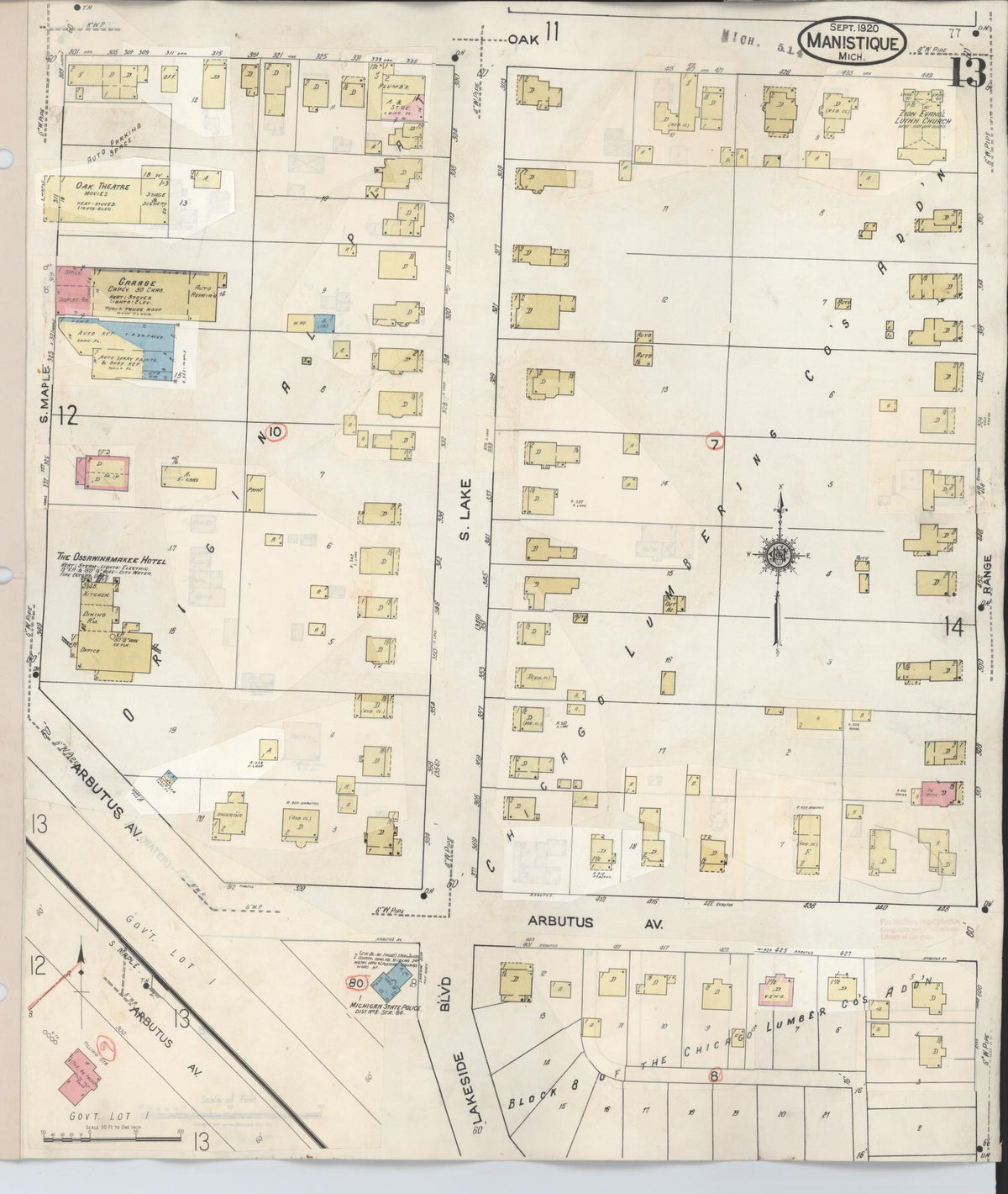 Sanborn Fire Insurance Map from Manistique, Schoolcraft County, Michigan (1950), Sheet #0013 - Historic Sanborn Fire Insurance Map Print, vintage old map wall art, antique decor, genealogy gift, Michigan Michigan map