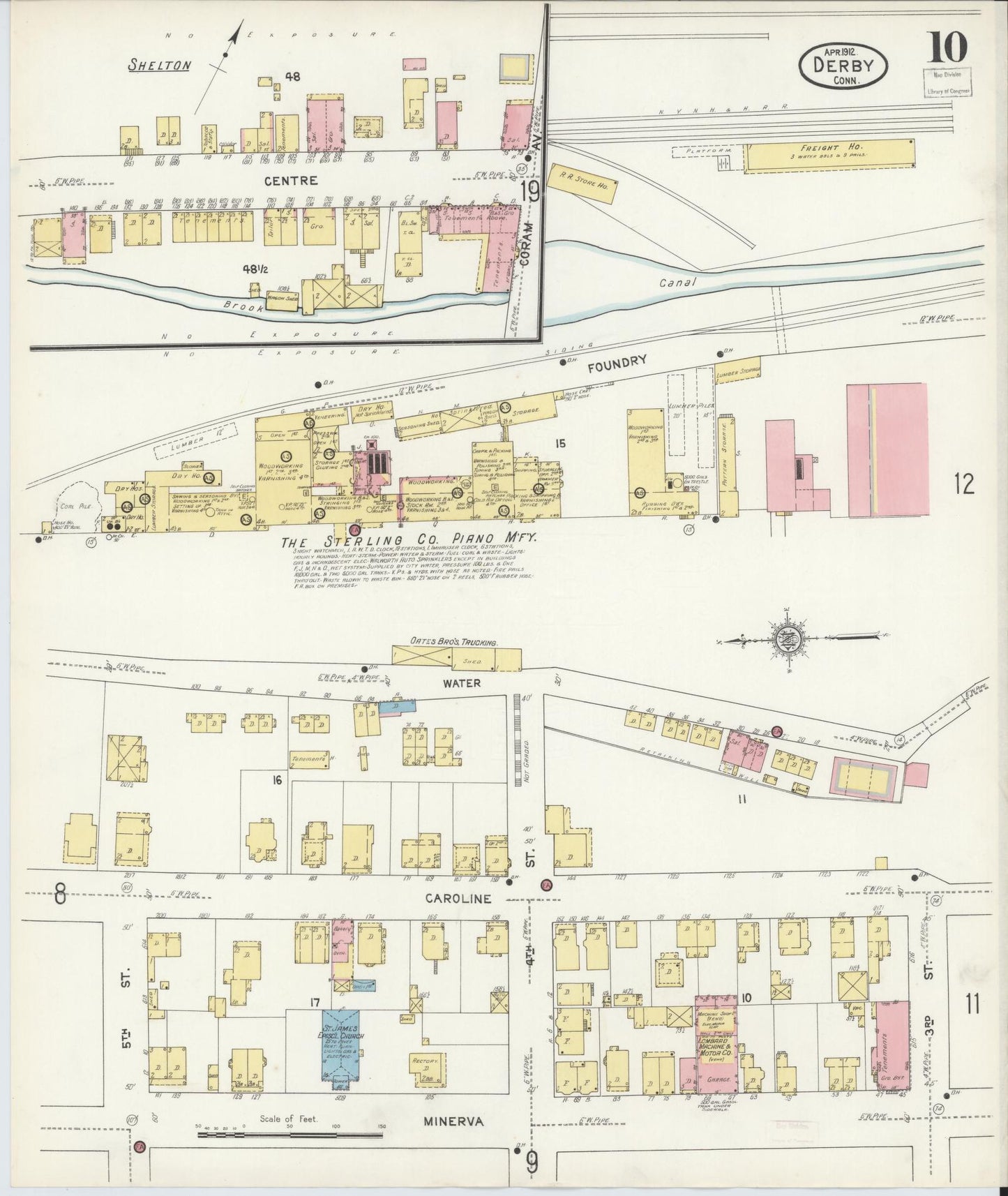 Sanborn Fire Insurance Map from Derby, New Haven County, Connecticut (1912), Sheet #0010 - Complete Map Set gallery image, historic Sanborn map, vintage wall art, Connecticut Connecticut