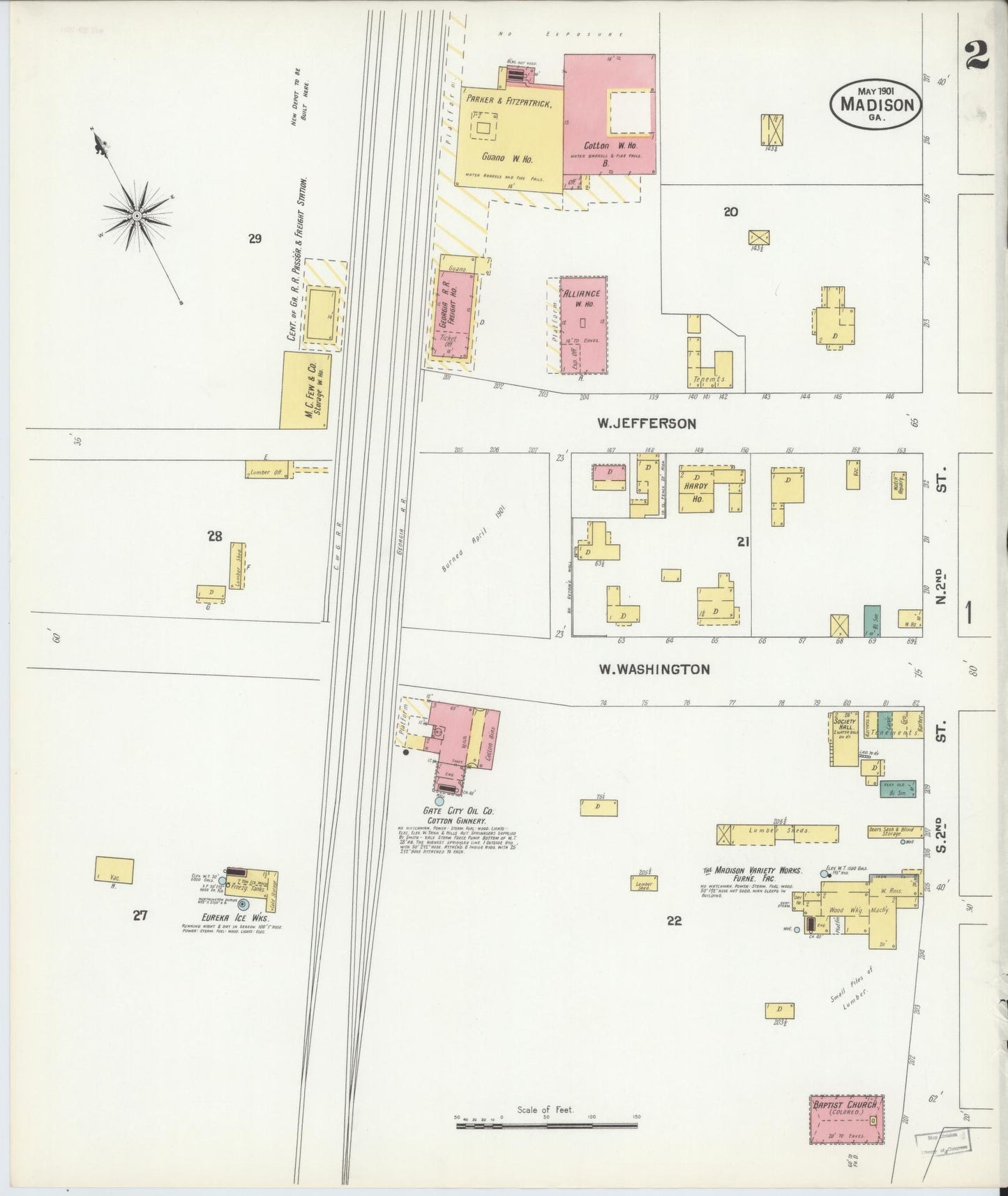 Sanborn Fire Insurance Map from Madison, Morgan County, Georgia (1901), Sheet #0002 - Complete Map Set gallery image, historic Sanborn map, vintage wall art, Georgia Georgia