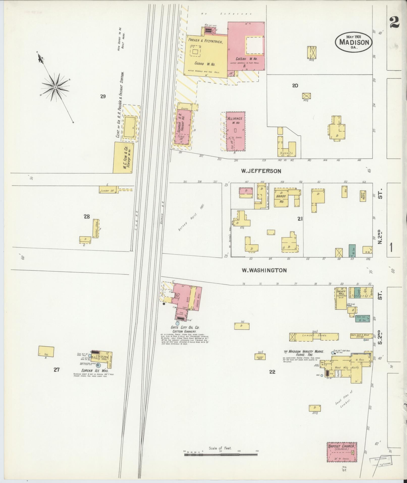 Sanborn Fire Insurance Map from Madison, Morgan County, Georgia (1901), Sheet #0002 - Complete Map Set gallery image, historic Sanborn map, vintage wall art, Georgia Georgia