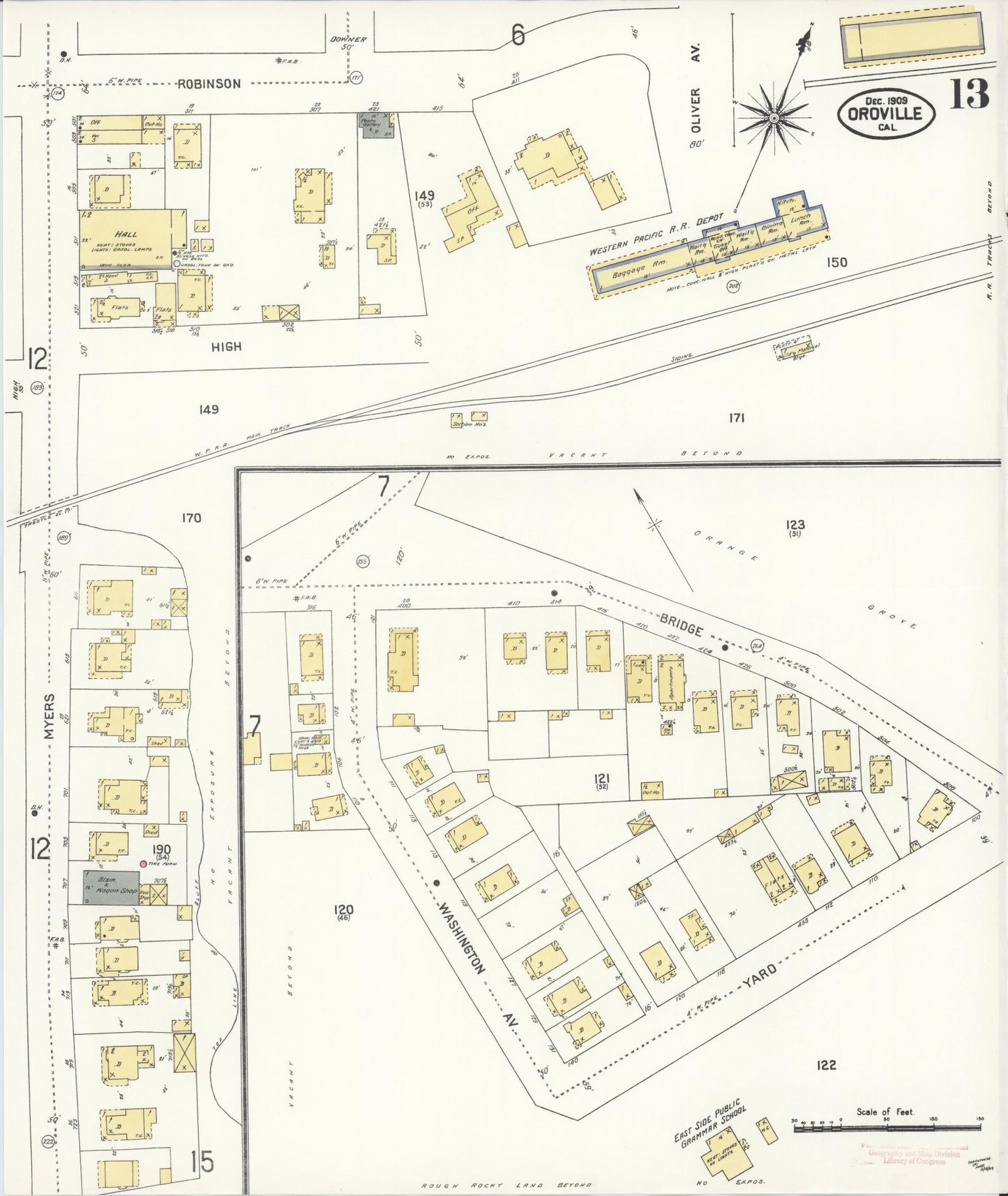 Sanborn Fire Insurance Map from Oroville, Butte County, California (1909), Sheet #0013 - Complete Map Set gallery image, historic Sanborn map, vintage wall art, California California